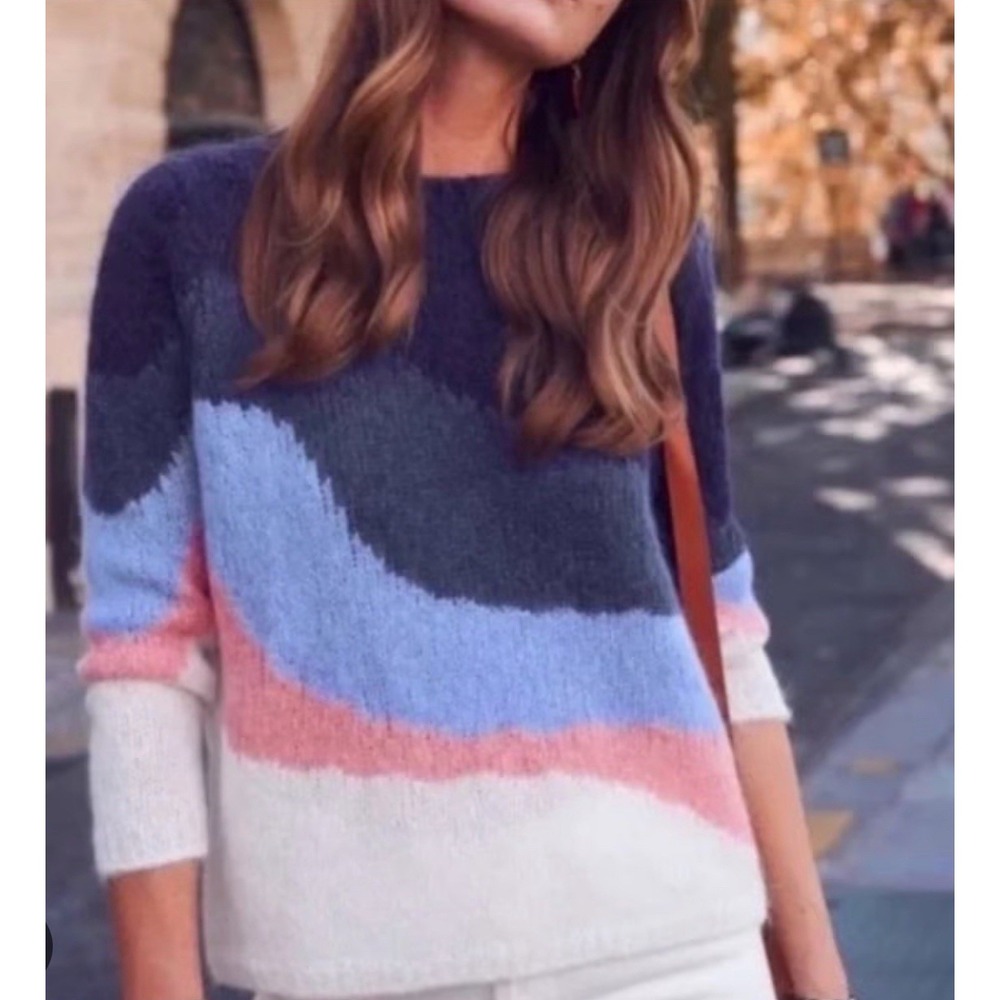 La Maille Sezane Blue Waves Pullover Alpaca Mohair Sweater M Luxury Lightweight
